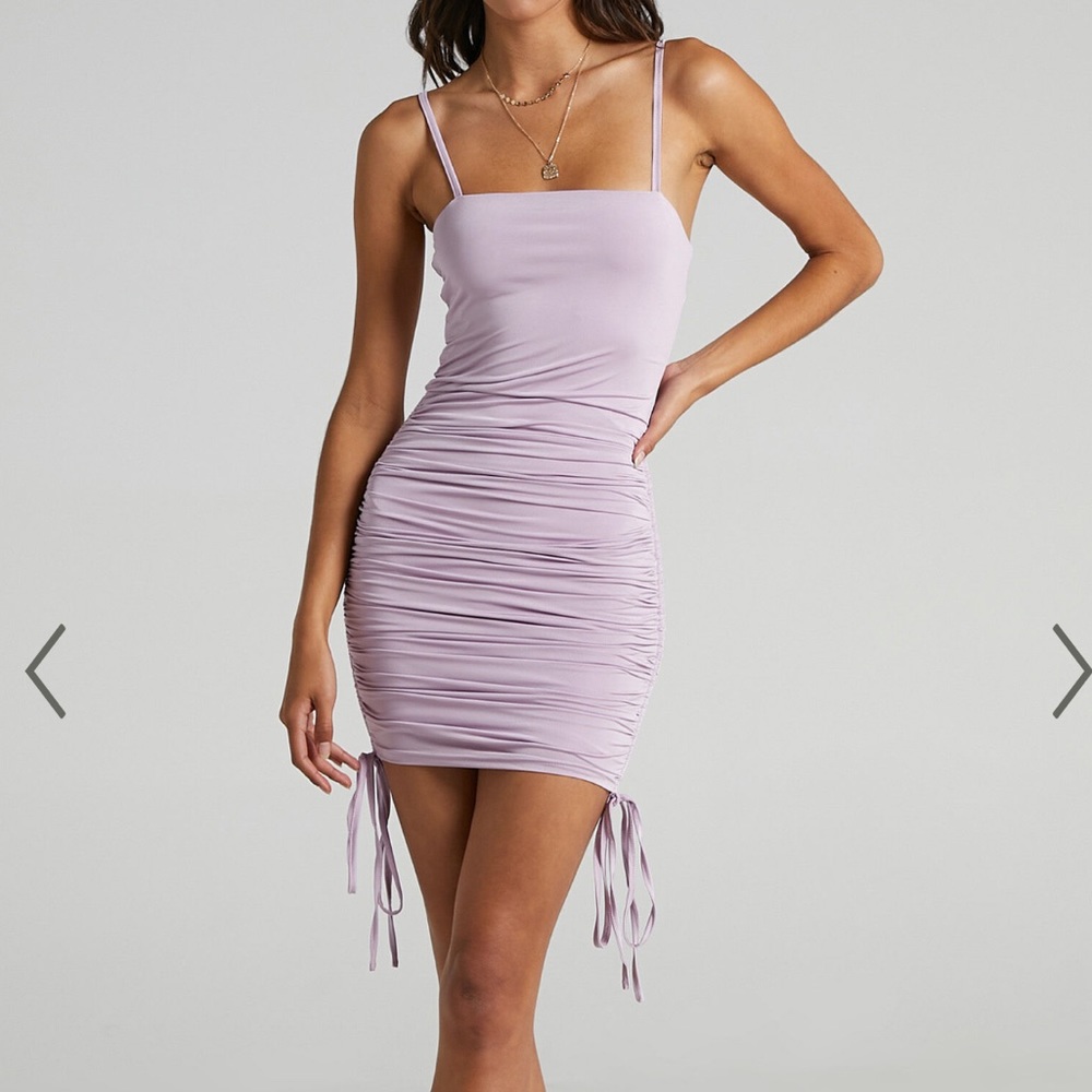 Showpo. lilac mini ruched dress